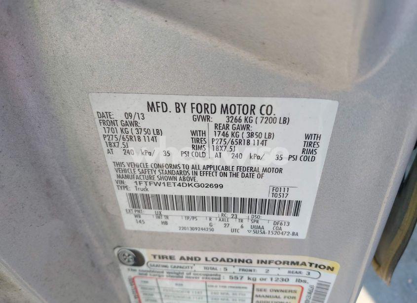 Photo 9 of 2013 Ford F-150 LARIAT (VIN 1FTFW1ET4DKG02699)