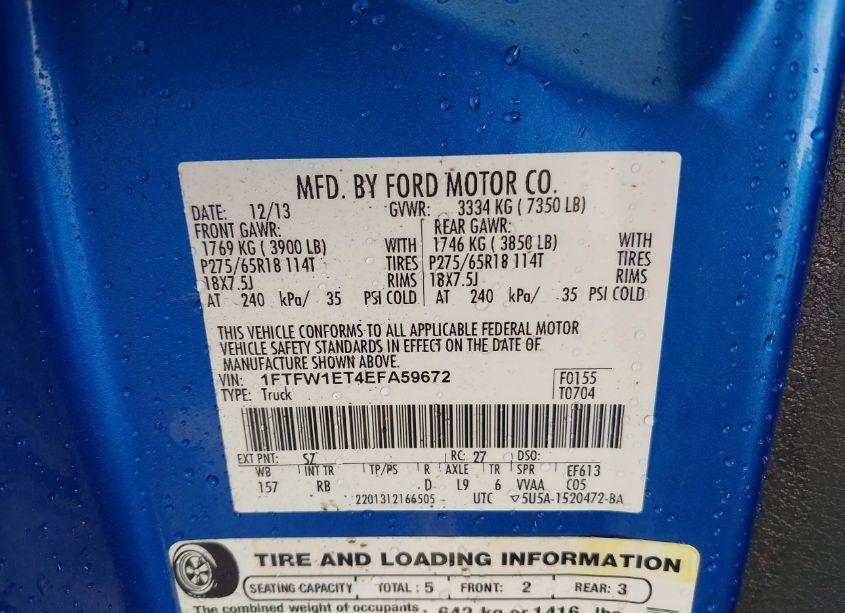 Photo 9 of 2014 Ford F-150 FX4 (VIN 1FTFW1ET4EFA59672)