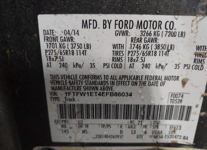 Photo 9 of 2014 Ford F-150 FX4/KING RANCH/LARIAT/LIMITED/PLATINUM/XL/XLT (VIN 1FTFW1ET4EFB86034)