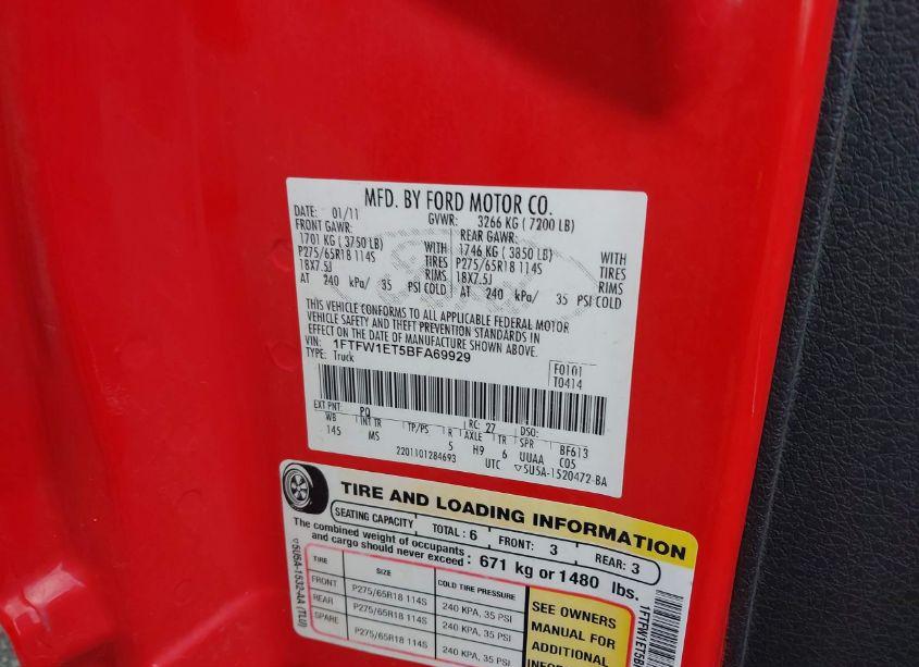 Photo 9 of 2011 Ford F-150 XLT (VIN 1FTFW1ET5BFA69929)