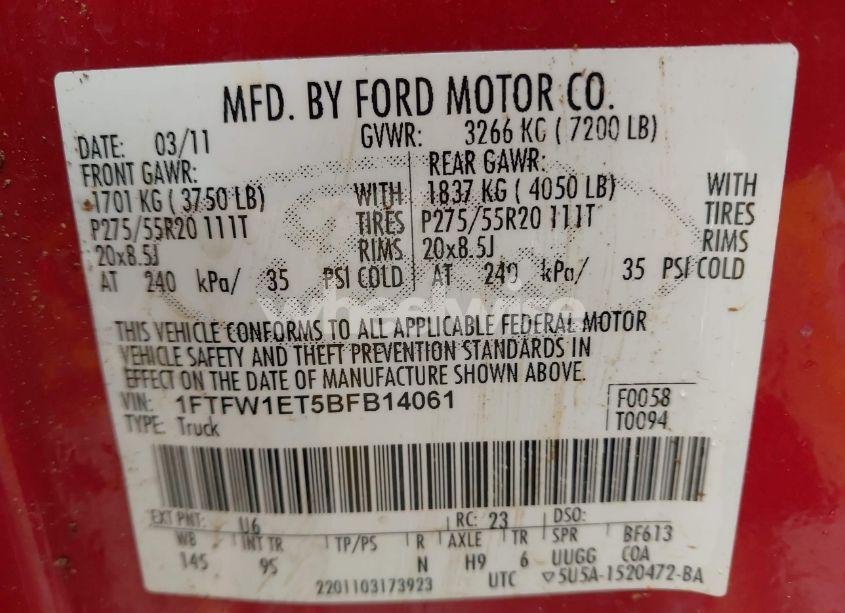 Photo 9 of 2011 Ford F-150 PLATINUM (VIN 1FTFW1ET5BFB14061)