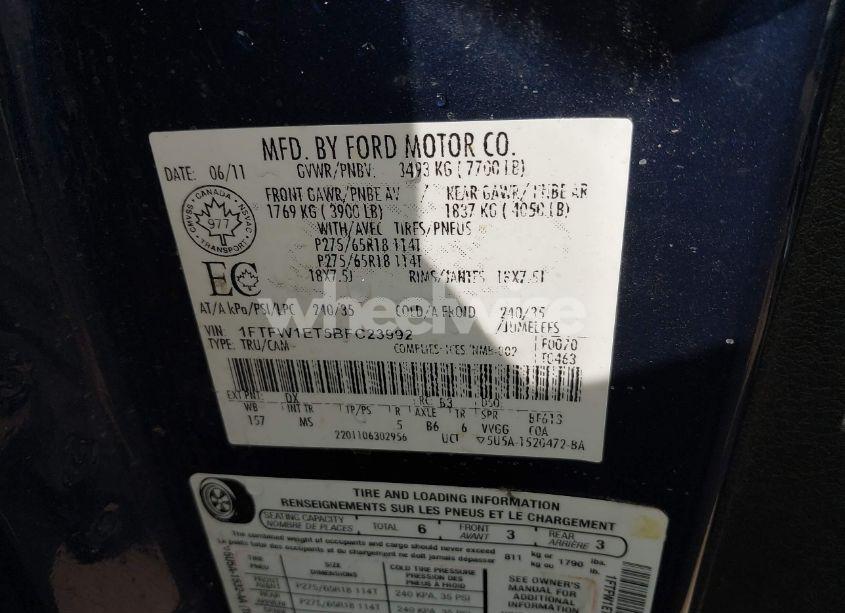 Photo 9 of 2011 Ford F-150 XLT (VIN 1FTFW1ET5BFC23992)