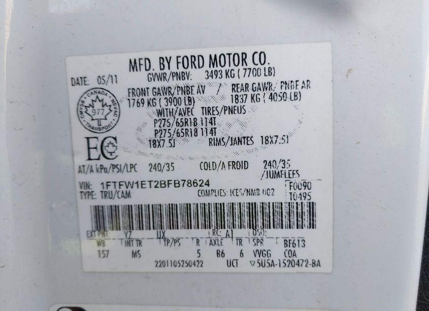 Photo 9 of 2011 Ford F-150 XLT (VIN 1FTFW1ET5BFC40498)