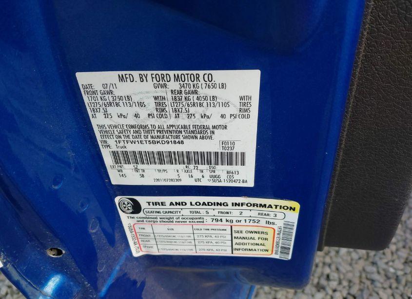 Photo 9 of 2011 Ford F-150 FX4 (VIN 1FTFW1ET5BKD91848)