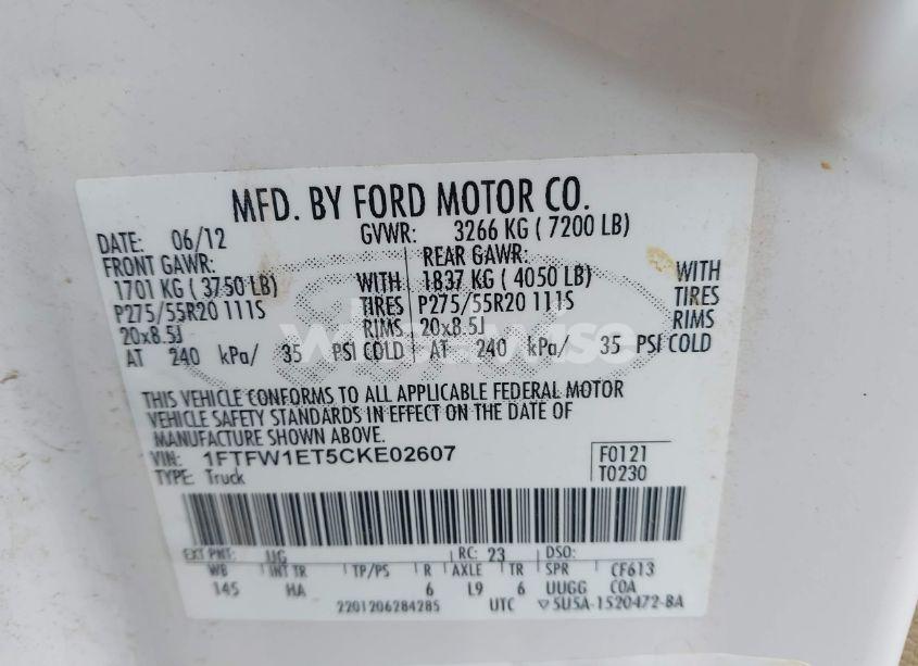 Photo 9 of 2012 Ford F-150 LARIAT (VIN 1FTFW1ET5CKE02607)