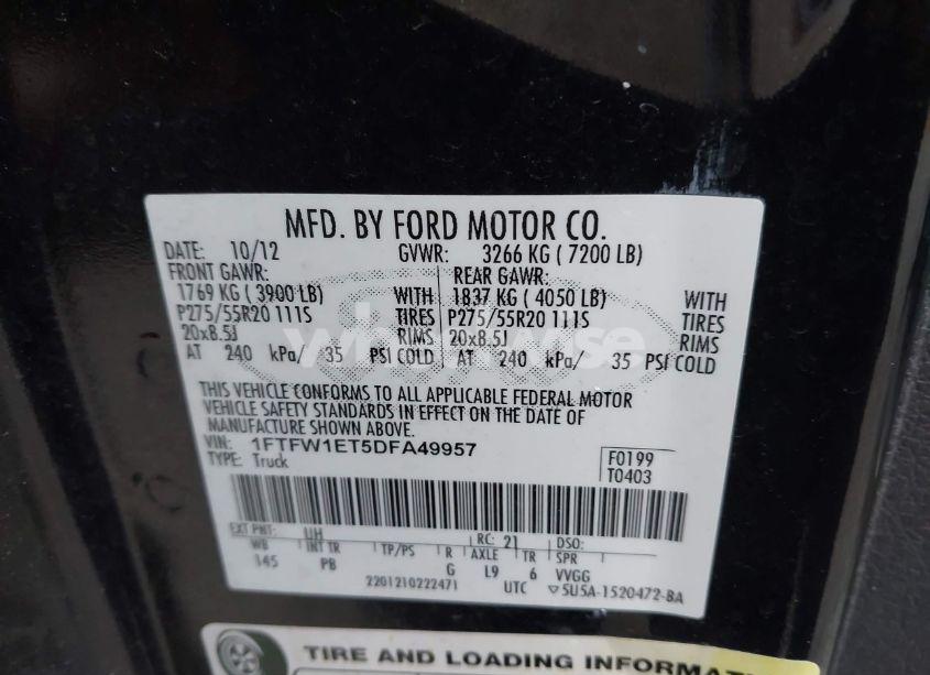 Photo 9 of 2013 Ford F-150 PLATINUM (VIN 1FTFW1ET5DFA49957)