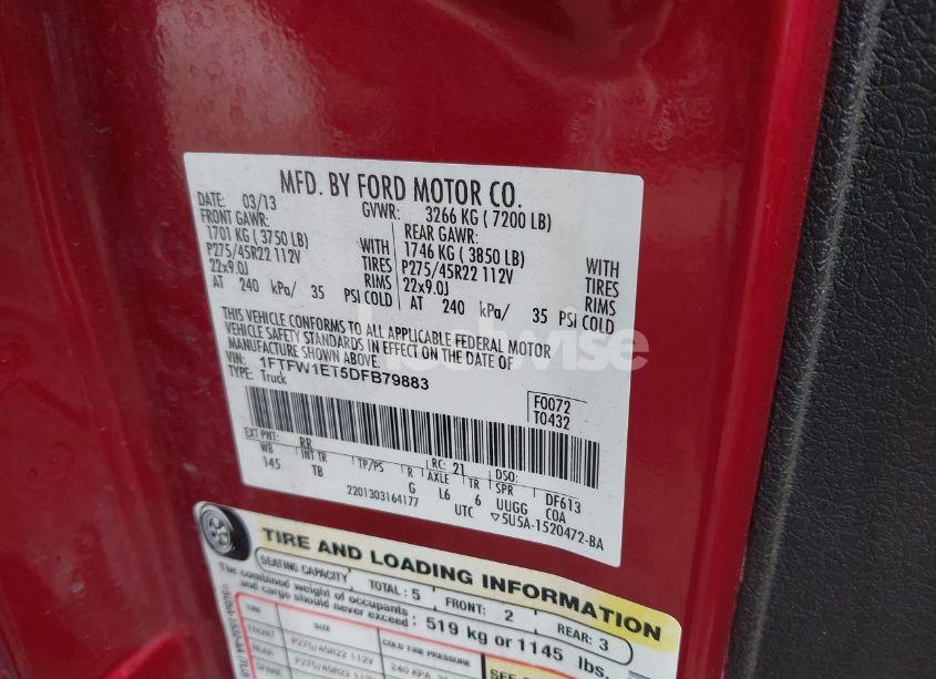 Photo 9 of 2013 Ford F-150 LIMITED (VIN 1FTFW1ET5DFB79883)