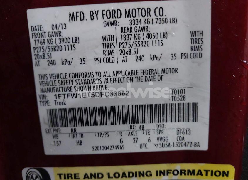 Photo 9 of 2013 Ford F-150 LARIAT (VIN 1FTFW1ET5DFC33862)