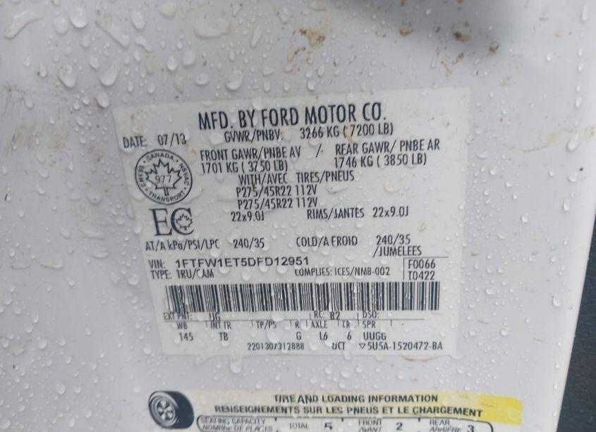 Photo 9 of 2013 Ford F-150 LIMITED (VIN 1FTFW1ET5DFD12951)