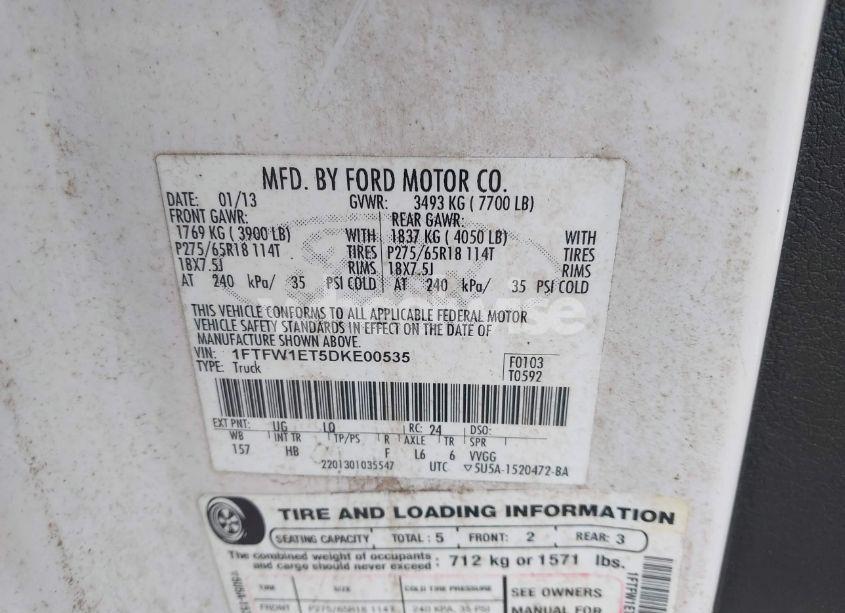 Photo 9 of 2013 Ford F-150 LARIAT (VIN 1FTFW1ET5DKE00535)