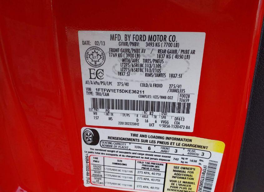 Photo 9 of 2013 Ford F-150 XLT (VIN 1FTFW1ET5DKE36211)