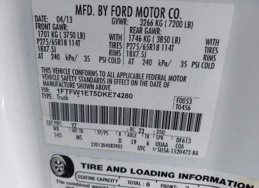 Photo 9 of 2013 Ford F-150 XLT (VIN 1FTFW1ET5DKE74280)