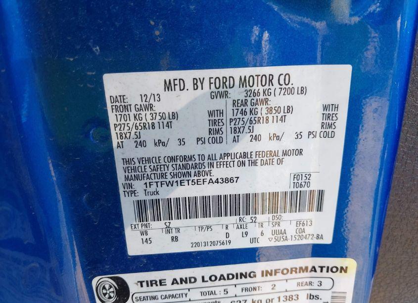 Photo 9 of 2014 Ford F-150 FX4 (VIN 1FTFW1ET5EFA43867)