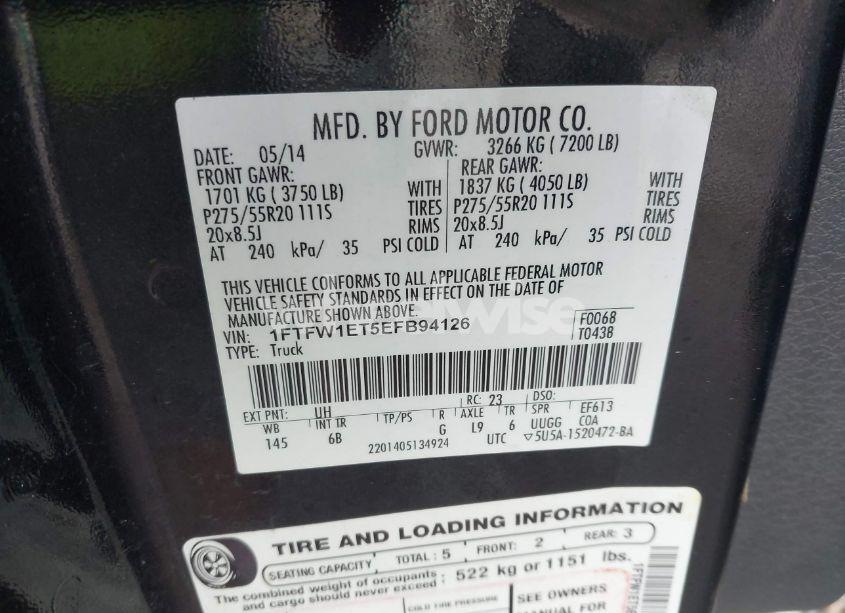 Photo 9 of 2014 Ford F-150 FX4 (VIN 1FTFW1ET5EFB94126)