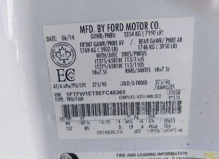 Photo 9 of 2014 Ford F-150 XLT (VIN 1FTFW1ET5EFC45365)