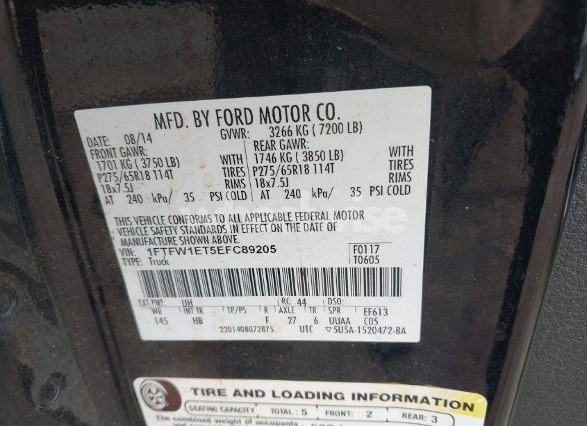 Photo 9 of 2014 Ford F-150 LARIAT (VIN 1FTFW1ET5EFC89205)