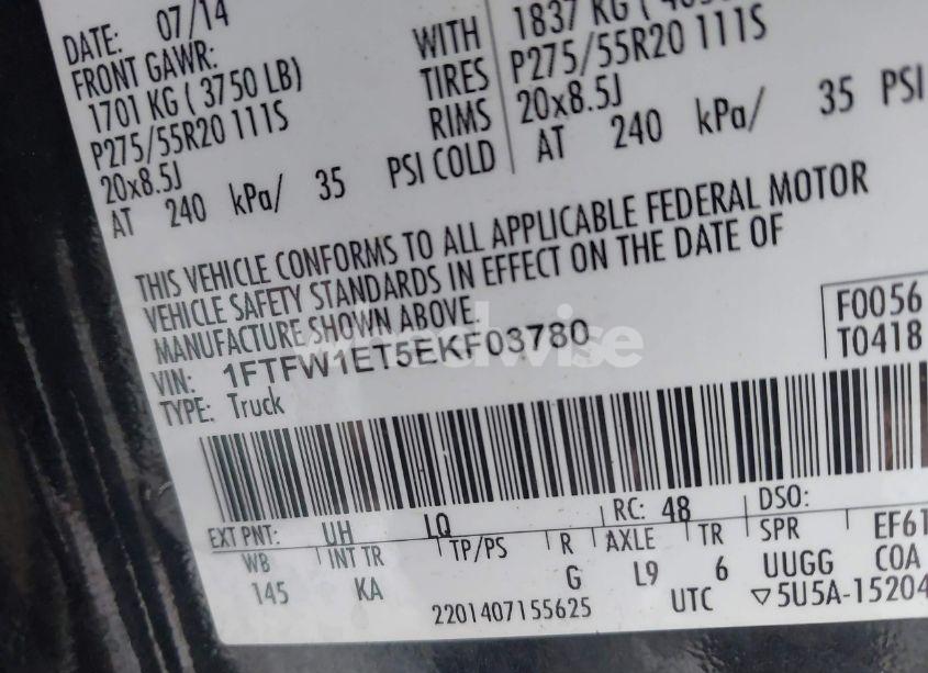 Photo 9 of 2014 Ford F-150 KING RANCH (VIN 1FTFW1ET5EKF03780)