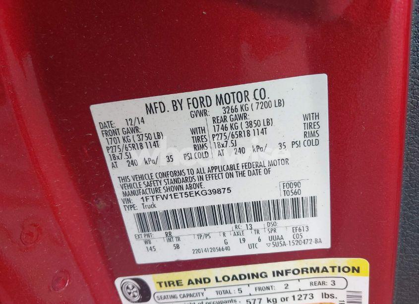 Photo 9 of 2014 Ford F-150 FX4 (VIN 1FTFW1ET5EKG39875)