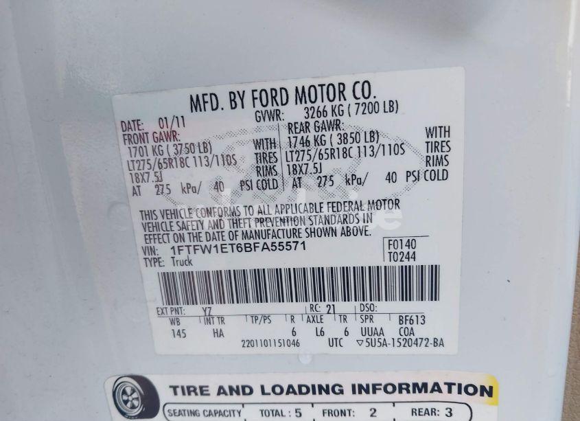 Photo 9 of 2011 Ford F-150 LARIAT (VIN 1FTFW1ET6BFA55571)