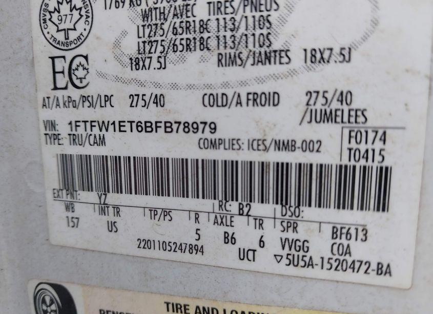 Photo 9 of 2011 Ford F-150 XLT (VIN 1FTFW1ET6BFB78979)