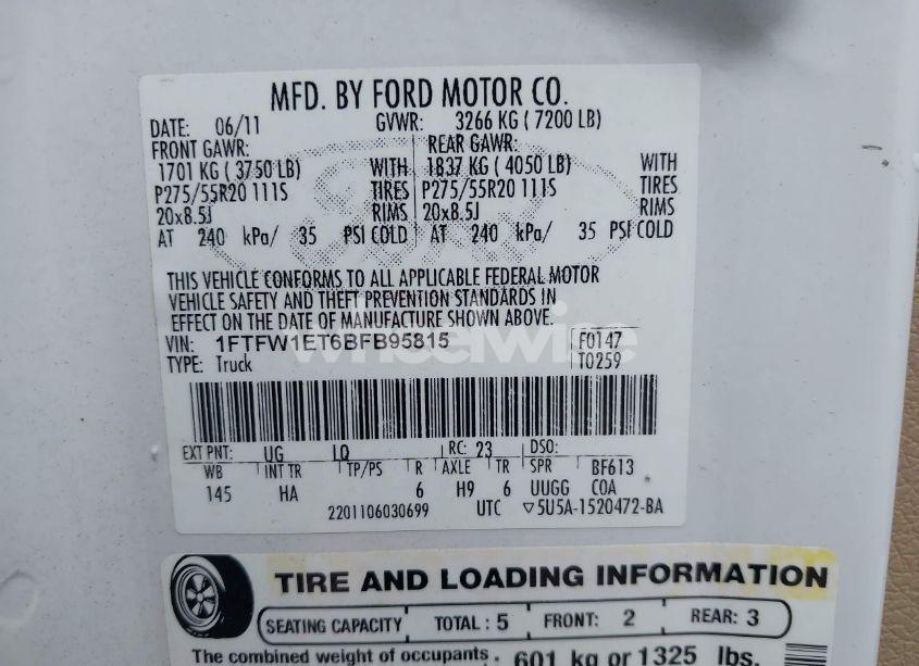 Photo 9 of 2011 Ford F-150 LARIAT (VIN 1FTFW1ET6BFB95815)