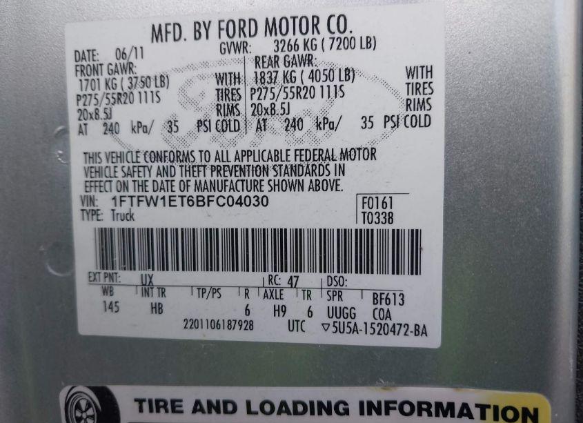 Photo 9 of 2011 Ford F-150 LARIAT (VIN 1FTFW1ET6BFC04030)