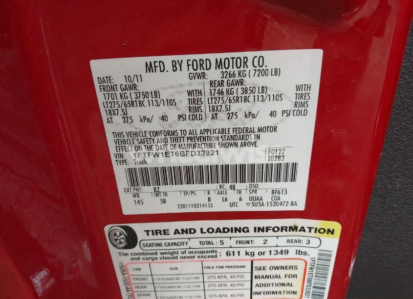 Photo 9 of 2011 Ford F-150 FX4 (VIN 1FTFW1ET6BFD33921)