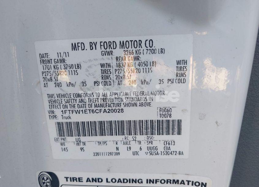 Photo 9 of 2012 Ford F-150 PLATINUM (VIN 1FTFW1ET6CFA20028)