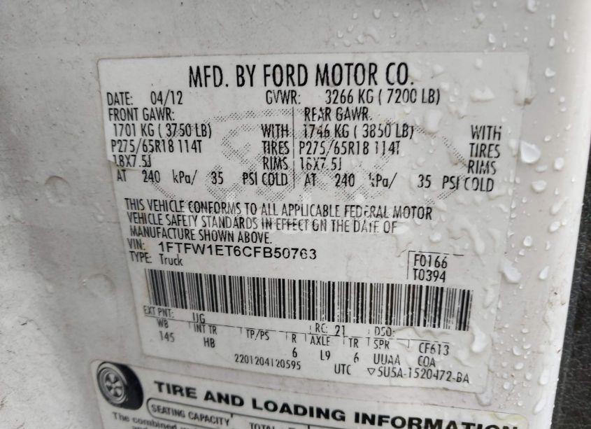 Photo 9 of 2012 Ford F-150 LARIAT (VIN 1FTFW1ET6CFB50763)