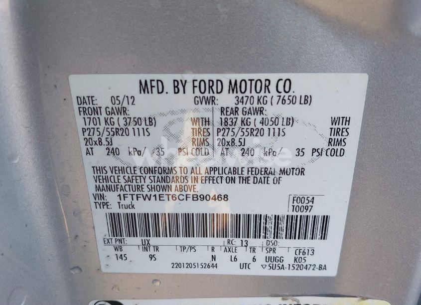 Photo 9 of 2012 Ford F-150 PLATINUM (VIN 1FTFW1ET6CFB90468)