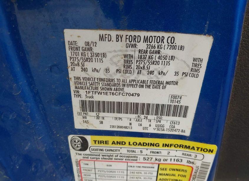 Photo 9 of 2012 Ford F-150 FX4 (VIN 1FTFW1ET6CFC70479)