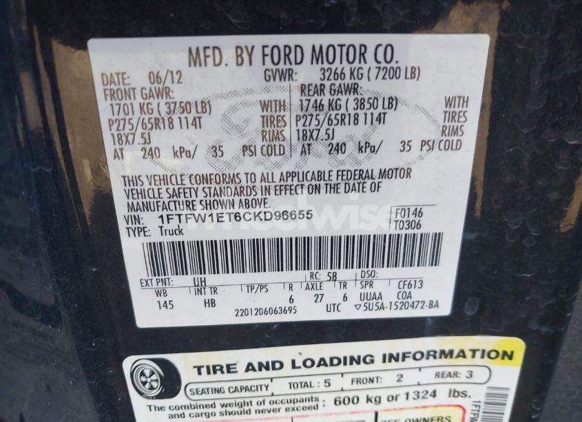 Photo 9 of 2012 Ford F-150 LARIAT (VIN 1FTFW1ET6CKD96655)