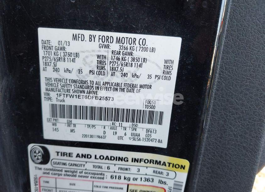 Photo 9 of 2013 Ford F-150 XLT (VIN 1FTFW1ET6DFB25573)