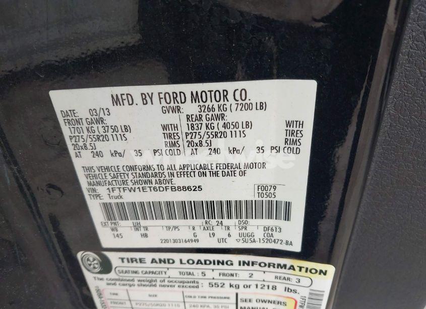 Photo 9 of 2013 Ford F-150 LARIAT (VIN 1FTFW1ET6DFB88625)