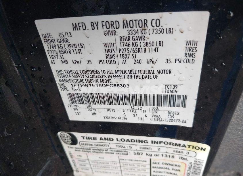 Photo 9 of 2013 Ford F-150 LARIAT (VIN 1FTFW1ET6DFC58303)