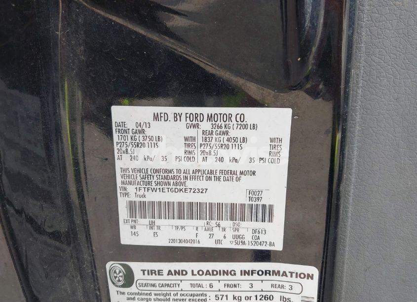 Photo 9 of 2013 Ford F-150 LARIAT (VIN 1FTFW1ET6DKE72327)