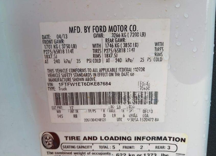 Photo 9 of 2013 Ford F-150 FX4 (VIN 1FTFW1ET6DKE87684)