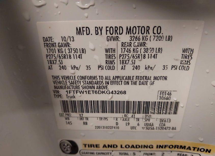 Photo 9 of 2013 Ford F-150 FX4 (VIN 1FTFW1ET6DKG43268)