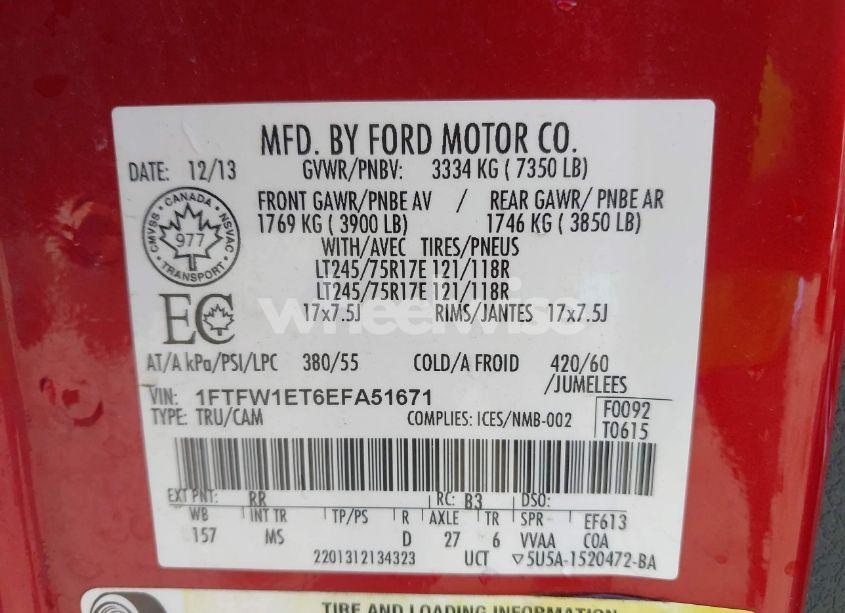 Photo 9 of 2014 Ford F-150 XLT (VIN 1FTFW1ET6EFA51671)