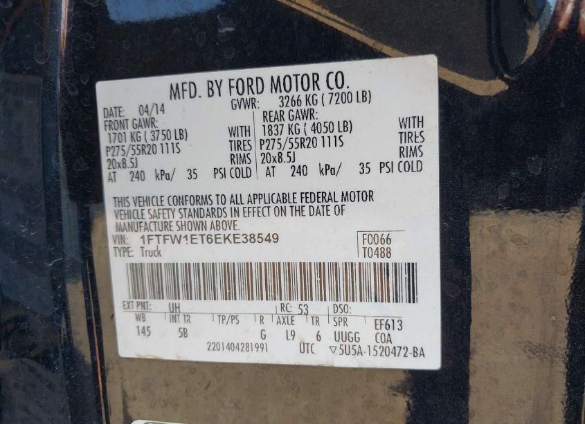 Photo 9 of 2014 Ford F-150 FX4 (VIN 1FTFW1ET6EKE38549)