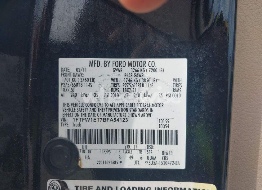 Photo 9 of 2011 Ford F-150 LARIAT (VIN 1FTFW1ET7BFA54123)