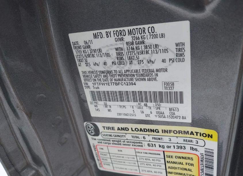 Photo 9 of 2011 Ford F-150 XLT (VIN 1FTFW1ET7BFC12394)