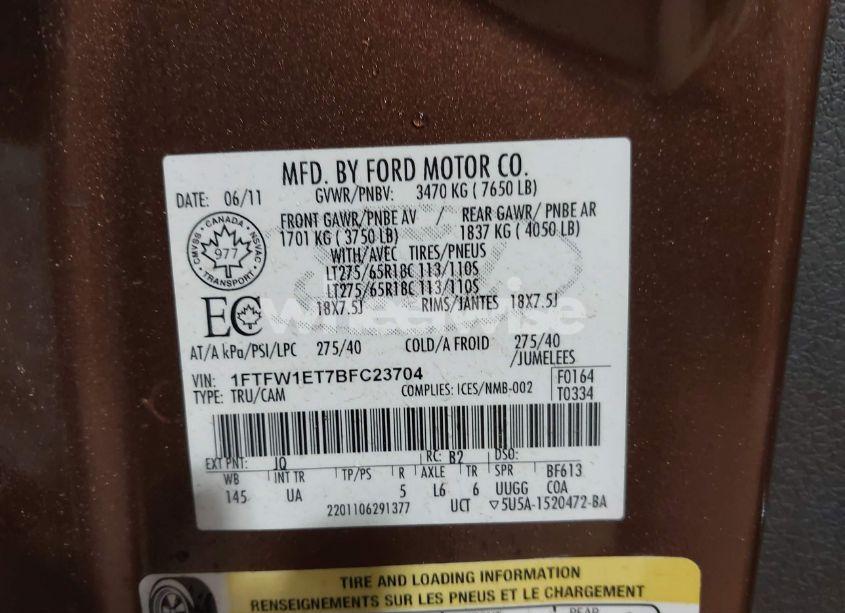 Photo 9 of 2011 Ford F-150 XLT (VIN 1FTFW1ET7BFC23704)