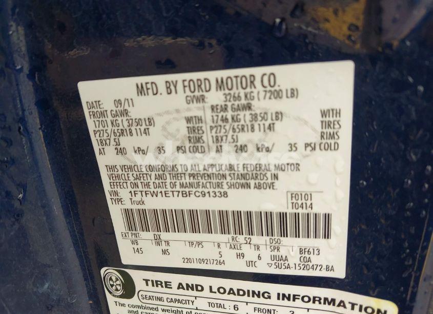 Photo 9 of 2011 Ford F-150 XLT (VIN 1FTFW1ET7BFC91338)