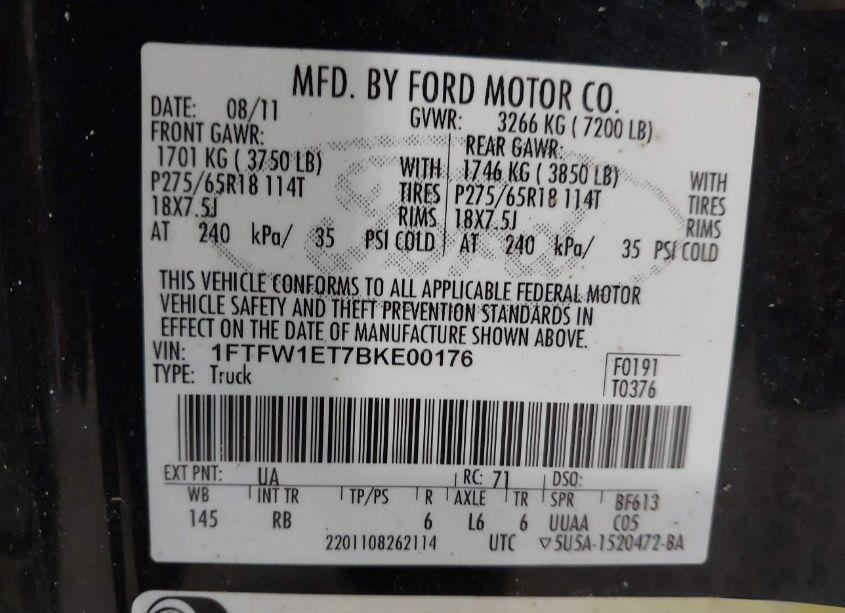 Photo 9 of 2011 Ford F-150 FX4 (VIN 1FTFW1ET7BKE00176)