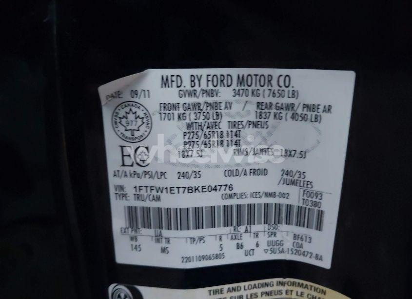 Photo 9 of 2011 Ford F-150 XLT (VIN 1FTFW1ET7BKE04776)