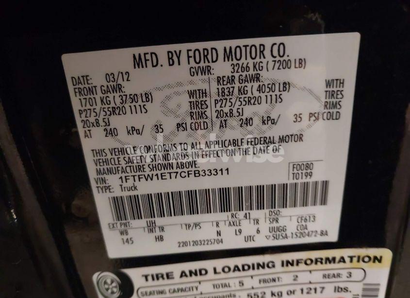 Photo 9 of 2012 Ford F-150 (VIN 1FTFW1ET7CFB33311)