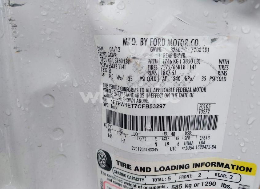 Photo 9 of 2012 Ford F-150 LARIAT (VIN 1FTFW1ET7CFB53297)