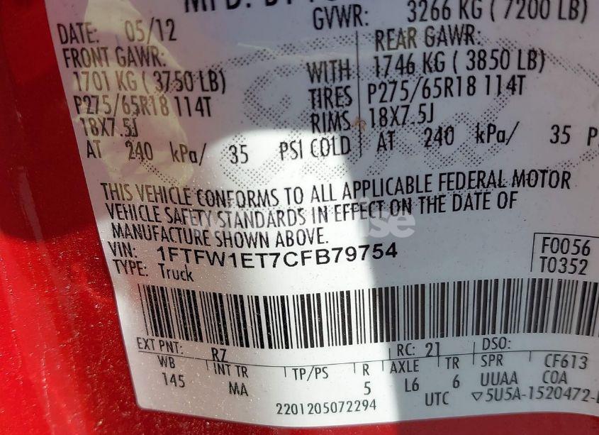 Photo 9 of 2012 Ford F-150 XLT (VIN 1FTFW1ET7CFB79754)