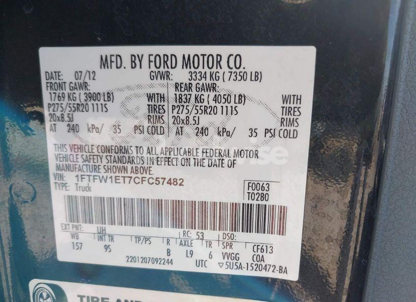 Photo 9 of 2012 Ford F-150 PLATINUM (VIN 1FTFW1ET7CFC57482)